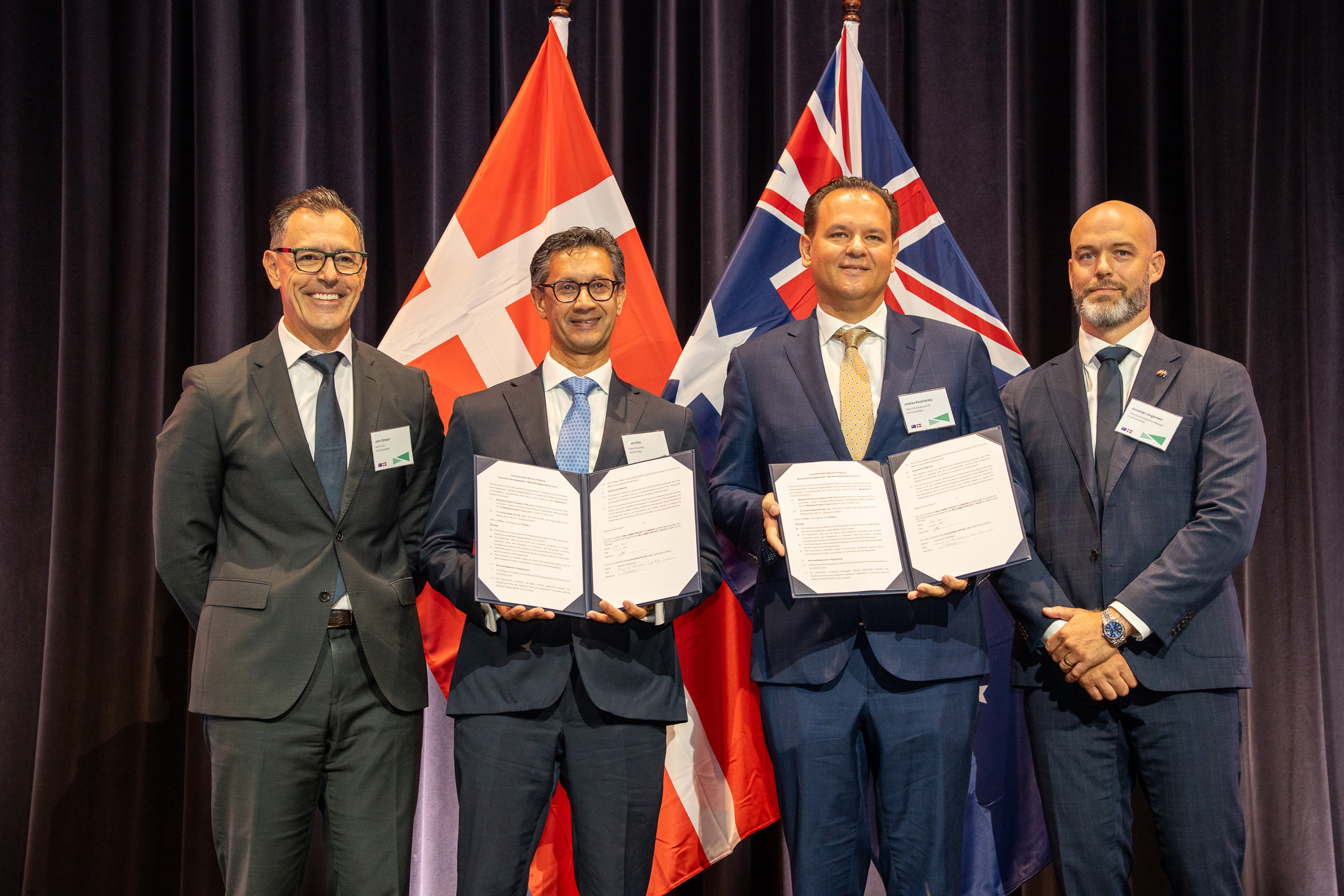 L-R: John Dimech, InCommodities APAC CEO;Owen Sela, Head of Australia at Vena Energy; Andrew Koscharsky, InCommodities Head of Power Trading, Australia and NZ ; Jonathan Jorgensen, InCommodities Trading Manager. Photo credit: Sarah Moelsted/Danish Chamber of Commerce